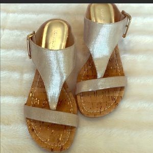 Donald J Pliner gold wedge sandals